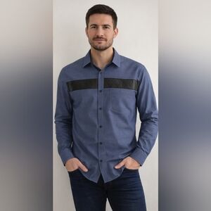 INC International Concepts Blue Shirt with Black Accent Size M NWT